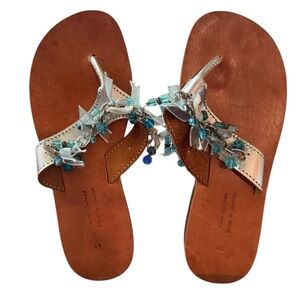 Handmade in Greece Seashell Beaded Thong Genuine Leather Sandals Anciet Greek S9